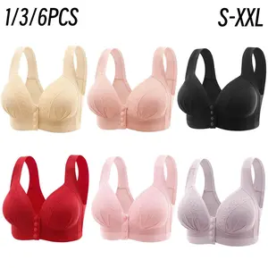Women's Front Closure Jacquard Sports Bras - 1/3/6PCS Push-Up Full Coverage Underwire Unlined Seamless Bras for Daily Wear All Seasons