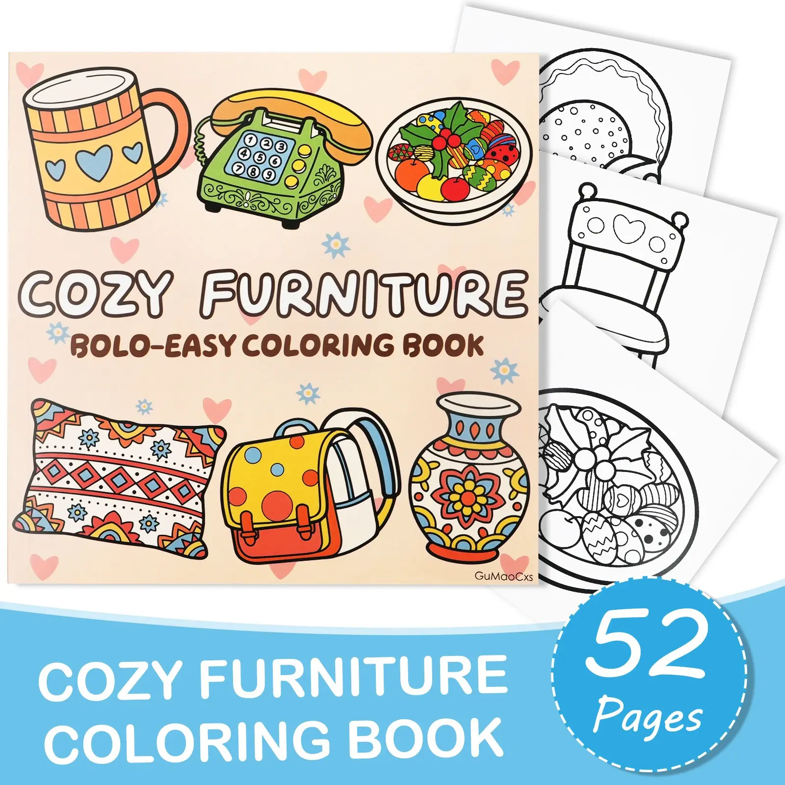 Stress Relief Coloring Book, Coloring Pages, Cute Cartoon Design, Relaxing Art Activity for All Ages, Creative Gift Book, Christmas New Year Present