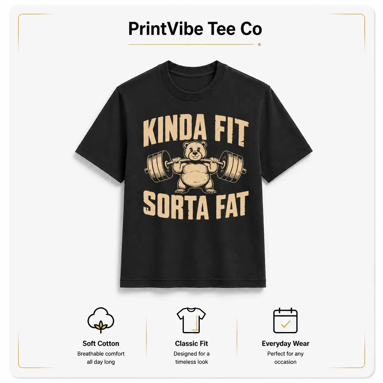 Kinda Fit Sorta Fat T Shirt for Men Women Funny Gym Bear Graphic Tee Weightlifting Workout Shirt Fitness Humor Tee Cotton Short Sleeve Crew Neck Top Unisex Casual Streetwear Shirt for Adults Teens Gym Daily Wear Casual Gift Clothing Outfit Soft Graphic US