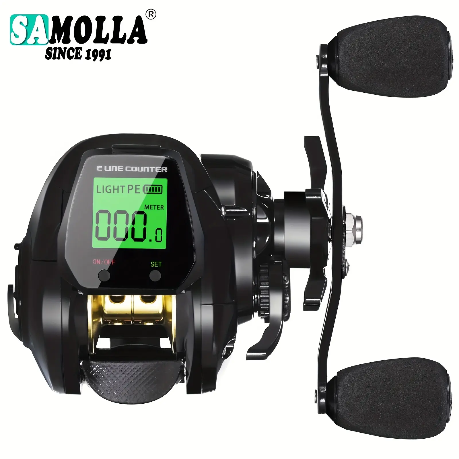 SAMOLLA New Large-Screen Digital Display Water Drop Wheel Sea Fishing Lure Fishing Reel Real-Time Display of Outgoing Line Length, Fish Alarm, Depth Memory Function, 7.2:1 Speed Ratio, 10Kg Brake, USB Charging