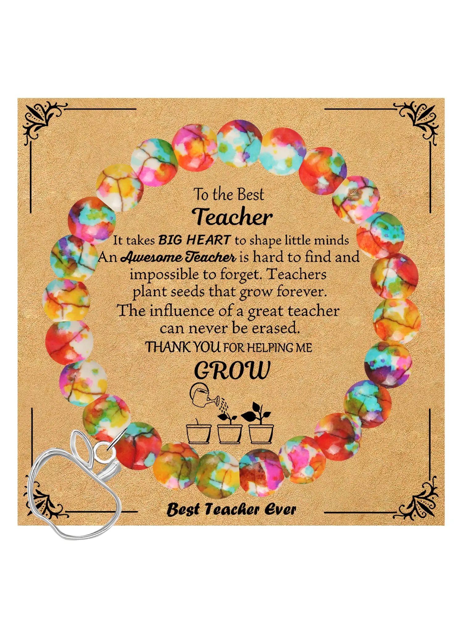 Stylish Beaded Bracelet for Teachers, Natural Stone Apple Design, Perfect for Graduation & Teacher Appreciation Gifts