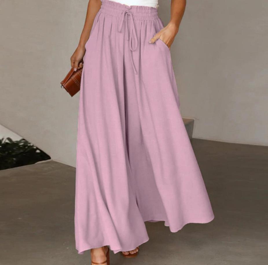 Women's new summer wide-leg long pants with elastic waistband, high-waisted long skirt-pants for women, suitable for beach vacations and commuting