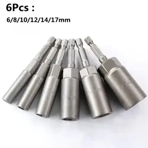 6-Piece 80mm Electric Screwdriver Bit Set, 6-17mm Impact Socket Adapter, 6.35mm Hex Handle, Electric Tool Accessories