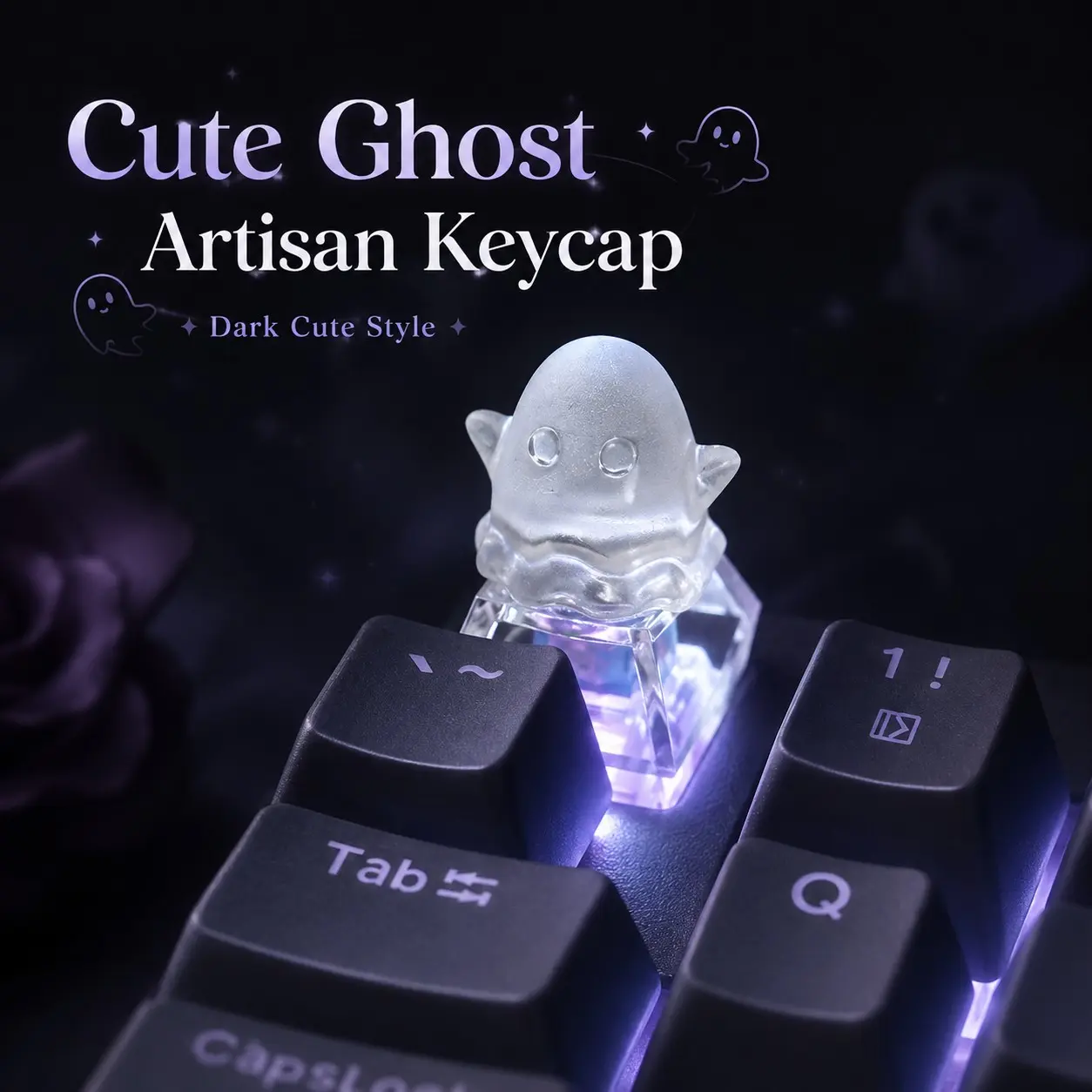 Spooky Cute Ghost Keycap, Translucent Mechanical Keyboard Keycap, Glow-Friendly Artisan Keycap, Cute Gaming Desk Setup Accessory, 1 Piece, Gaming Keyboard Accessories