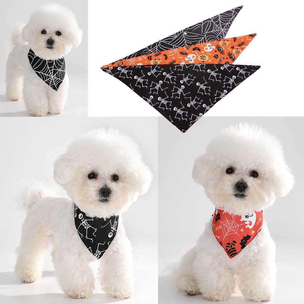 Spooky Cute Halloween Dog Bandana| Pumpkin & Spiderweb Pet Triangle Scarf| Washable Puppy & Cat Bib Accessories