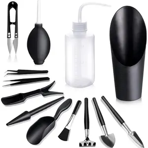 Succulent Plant Tools, 13-Piece Mini Garden Tool Set, Transplanting Tool Set, Succulent Plant Care Kit Miniature Gardening Plants, Black