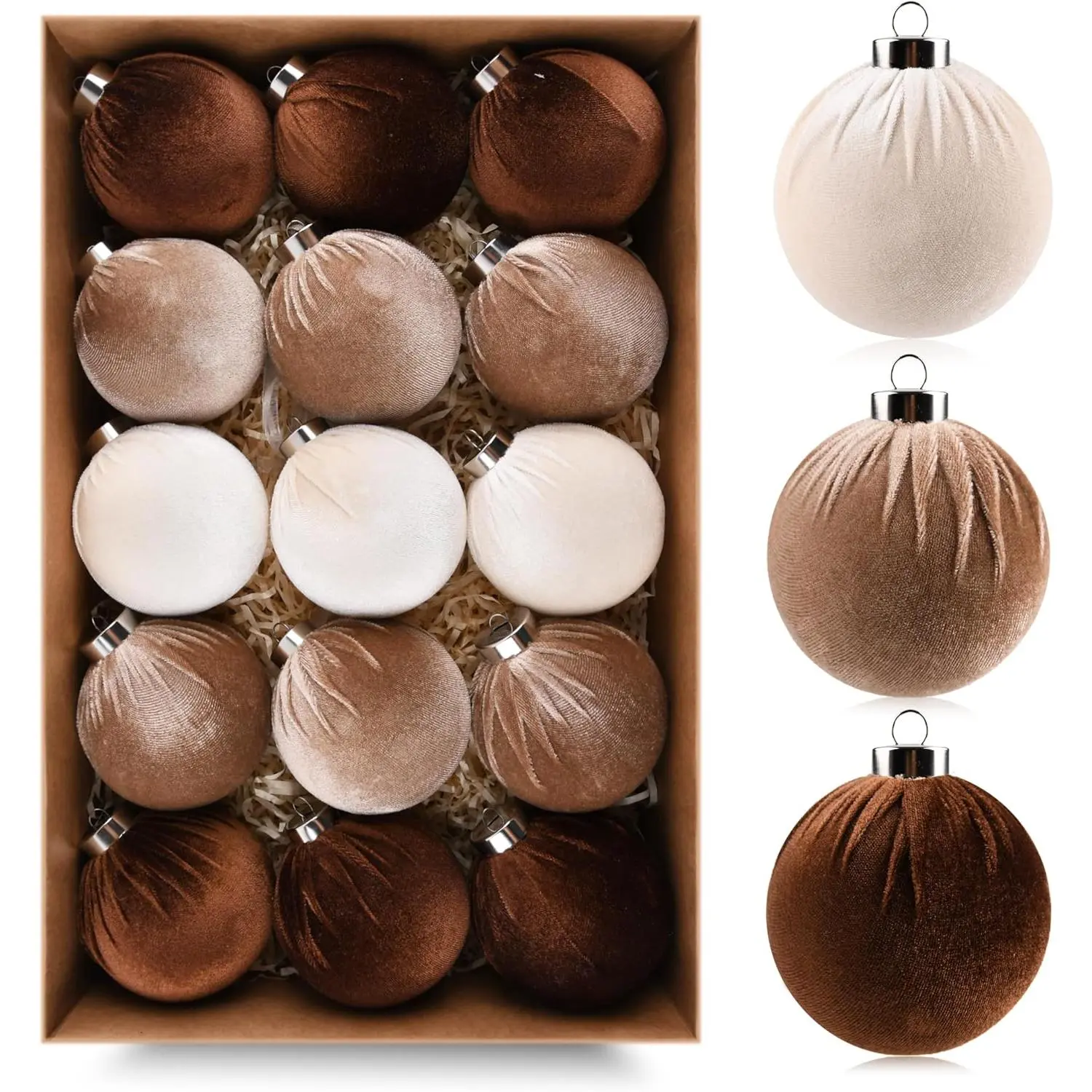 Brown  Christmas Tree Ornaments - 15 count Shatterproof Christmas Balls for Xmas Trees Decorations - Multicolor Brown Neutral Beige, 80mm 3.15inch