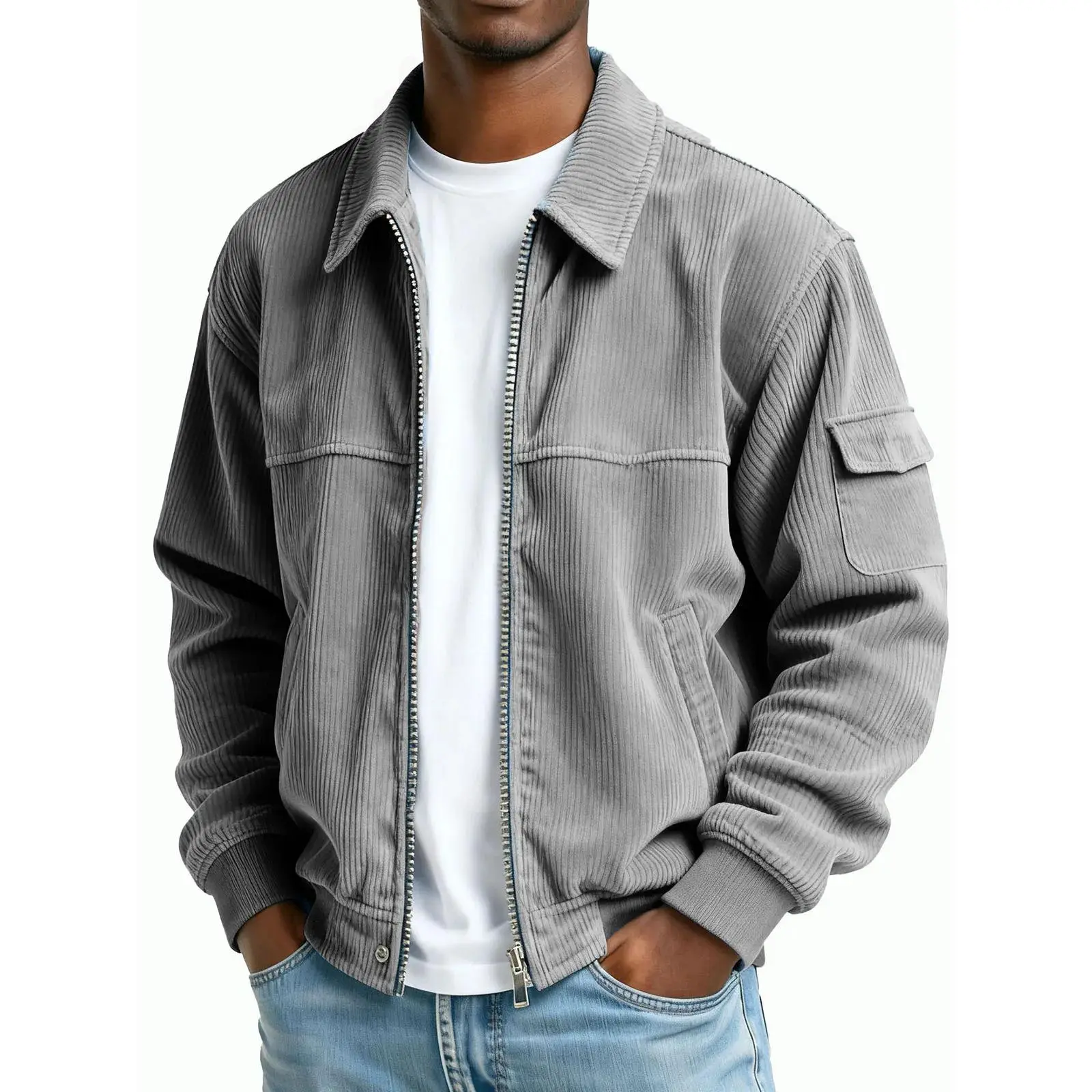 Retro Corduroy Jackets For Men Autumn Winter Men's Clothing Fashion Casual Long Sleeves Multi Pockets Zip Up Outerwear Stylish Daily Wear Men's Corduroy Jacket For Street And Casual Outfit Matching