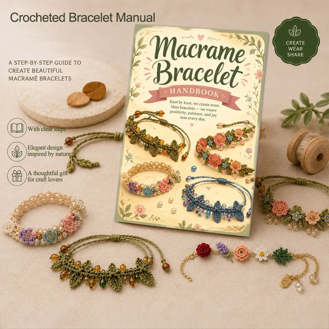 Crochet Bracelet Weaving Guide Book with Step--Step Instructions & Record Pages - Floral Cover Suitable for Beginners, Handmade Making Manual, Mother's Day Gift, Amigurumi Crafting Handbook
