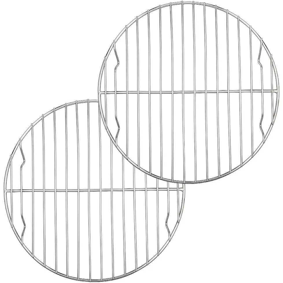 E-far 9 Inch Round Stainless Steel Canning Cooking Racks Set of 2, Multi-Purpose Steaming Baking Cooling Rack for Air Fryer Pressure Cooker, Dishwasher Safe