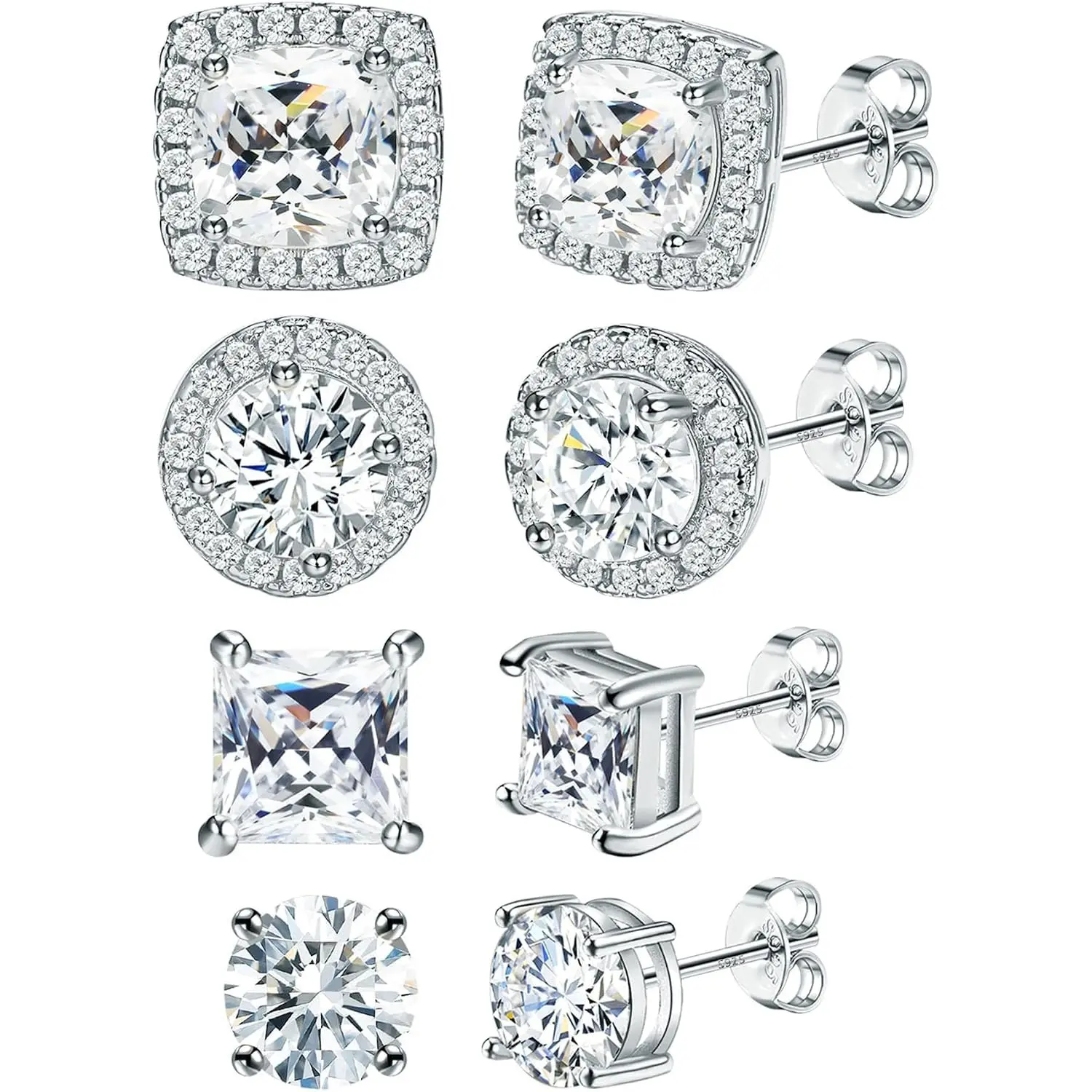 ORAZIO Stud Earrings for Women 925 Sterling Silver Earring Posts Hypoallergenic Plated Gold Silver Earrings Large Round Square Diamond Earrings for Men Women Girls 7-10 mm