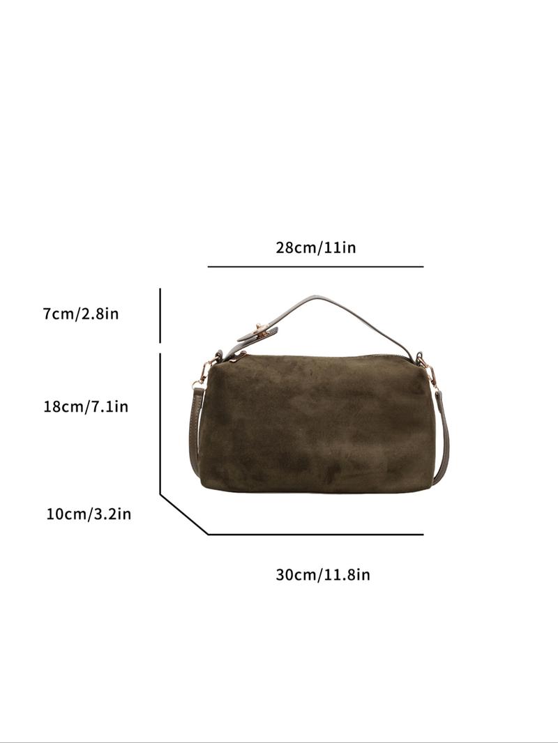 American Minimalist Vintage Suede Top-Handle Bag, Zipper Closure, Versatile Daily Handbag for Work & Casual