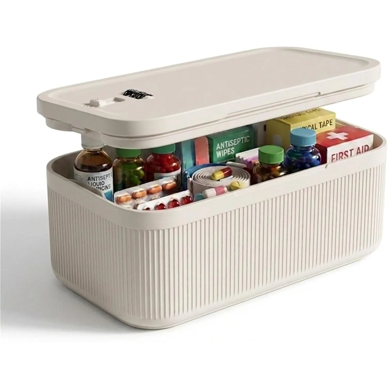 Medicine Lock Box with Combination Lock, 2L Lockable Storage Box for Medication, Pills & First Aid Supplies, Box with Lock for Home, Fridge, Dorm, Office, Snacks, Phones