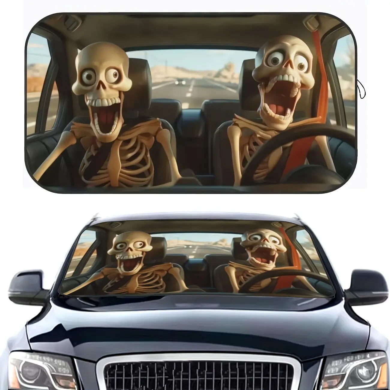 Funny Skull Car Sunshade, UV Protection Car Interior Shade, Easy Installation, Fits Various Models, Heat Insulation, Privacy, Foldable