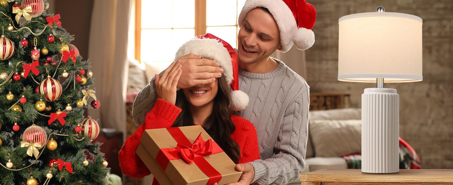 2 Pack 23.5’’ Modern Ceramic Table Lamps Set of 2 for Living Room, Farmhouse Vintage Bedside Table Lamps with White Linen Shade, Rustic Bedroom Ceramic Lamps for Nightstand Home Office End Table Dorm