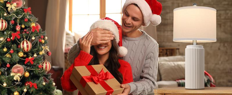 2 Pack 23.5’’ Modern Ceramic Table Lamps Set of 2 for Living Room, Farmhouse Vintage Bedside Table Lamps with White Linen Shade, Rustic Bedroom Ceramic Lamps for Nightstand Home Office End Table Dorm