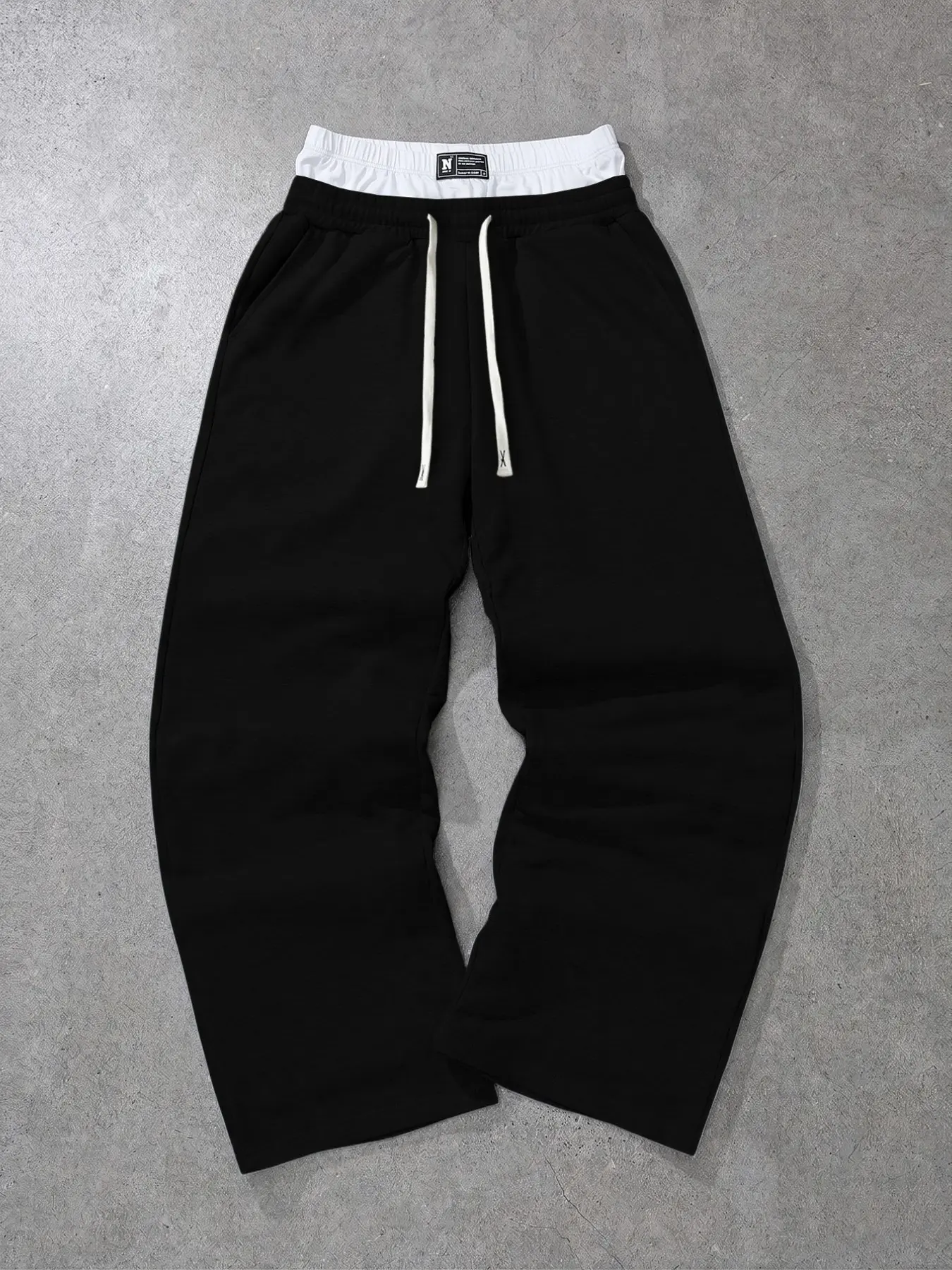 Men's Vintage Layered Sweatpants, Casual Double Waistband Wide Leg Trousers, Trendy Y2K Grunge Streetwear Clothing, Aesthetic Skater Boy Outfits for Young Men, Relaxed Fit Drawstring Baggy Pants, Summer Everyday Fashion, Comfy Lounge Hip Hop Clubwear Mult