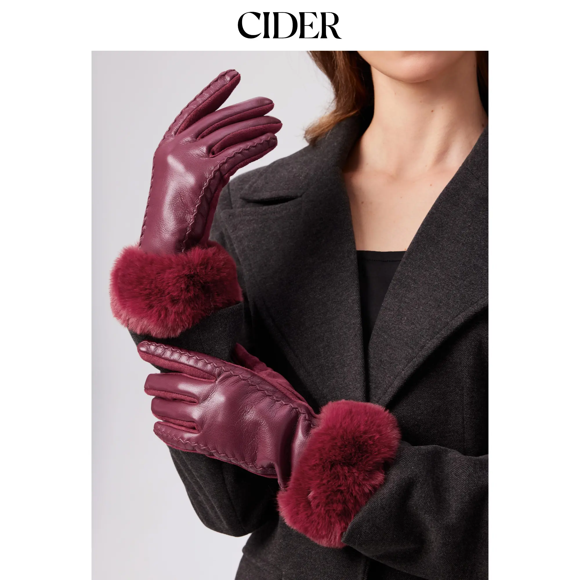 Cider FUR-LOOK TRIM FAUX LEATHER GLOVES Cider FUR-LOOK TRIM FAUX LEATHER GLOVES