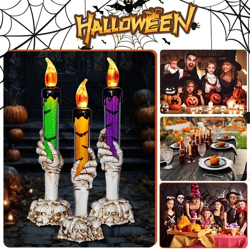 Solar Powered Skull Candle Light, 1 Box Halloween Themed Decorative Light, Outdoor Garden Decoration for Lawn, Front Porch, Yard, Garden, Ornaments, Outdoor Decorative Lights