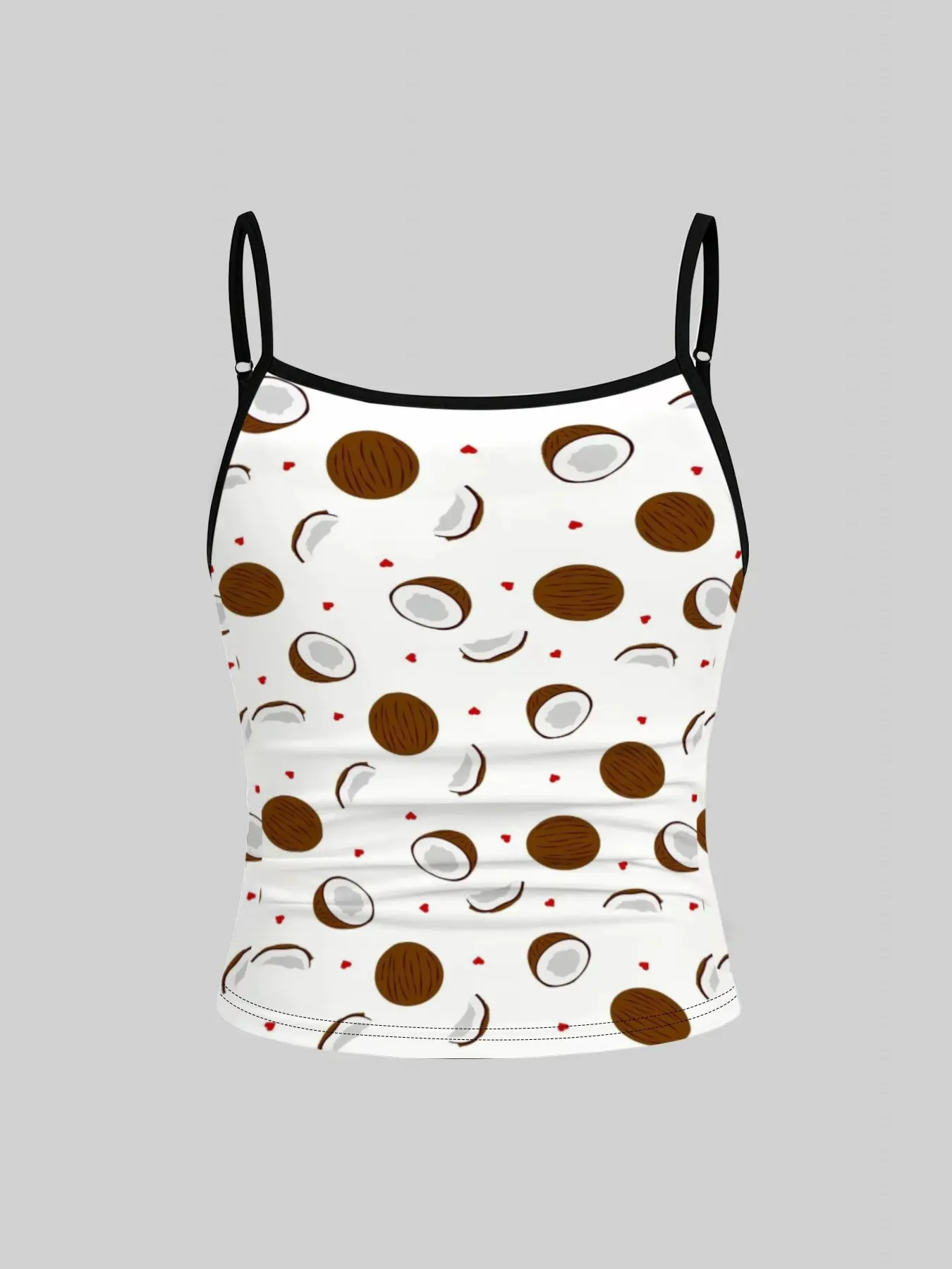 1-piece girls' coconut print sleeveless tank top, slim-fit black-edged children's vest, breathable and soft summer vest, suitable for both daily wear and vacations