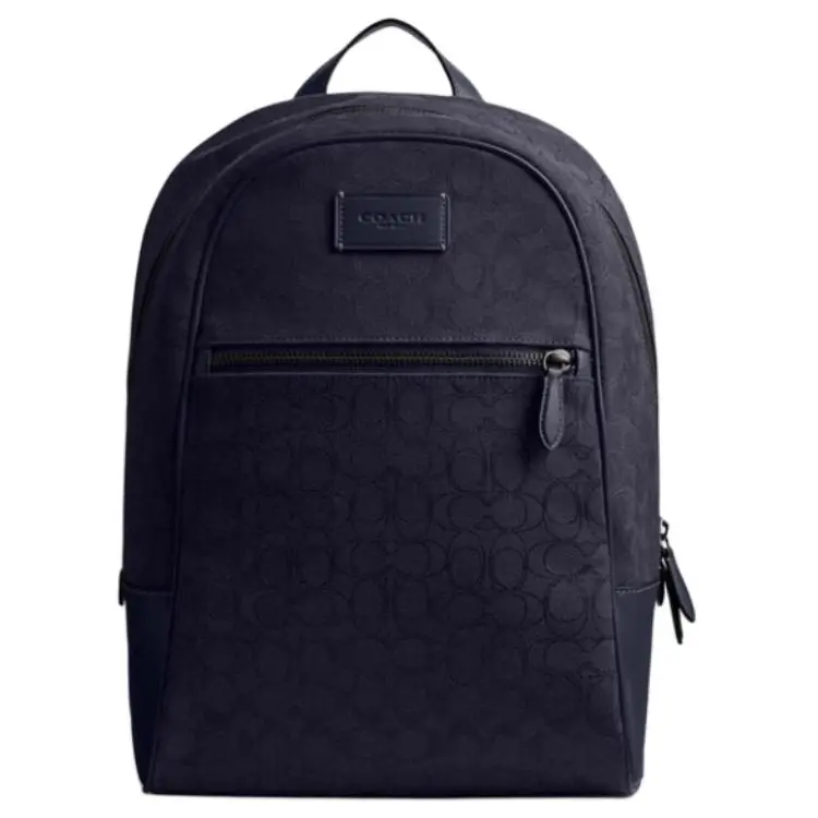 COACH Thea 27 Classic Monogram Fabric Backpack for Men, Midnight Navy Blue