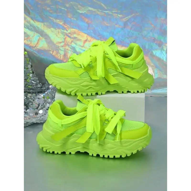Men's Fashionable Lace Up  Thick-soled Low Top Sneakers, 2024 New Style Casual Comfortable Sports Running Shoes, Chunky Sneakers for Daily Wear