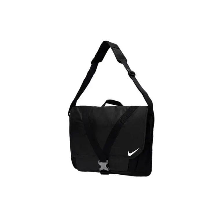Nike Logo-Print Large-Capacity Sporty Messenger Bag for Men and Women – Black and Gray Two-Tone