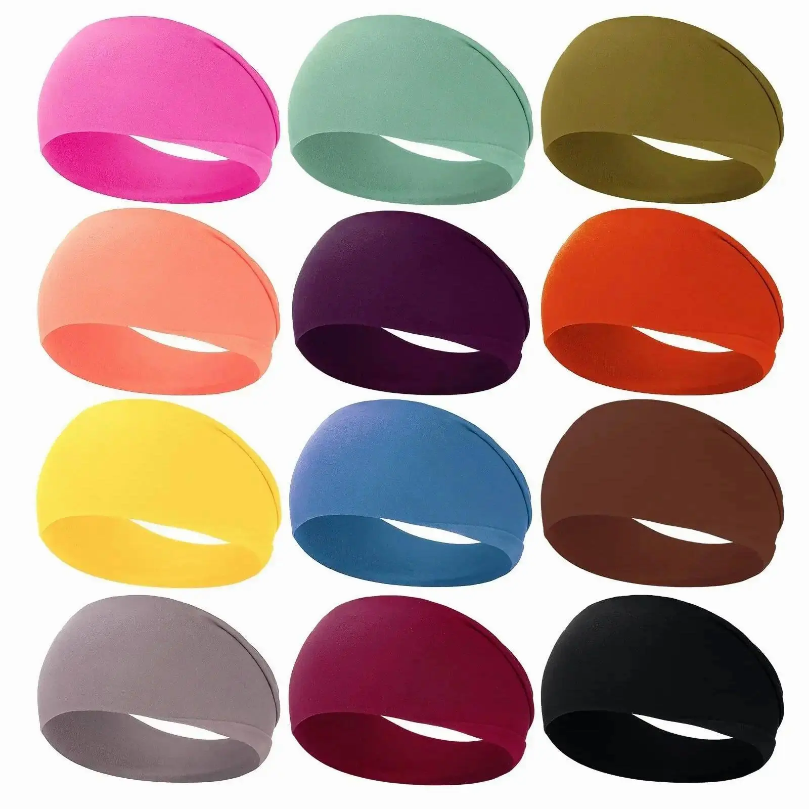 12 Pack Wide Non Slip Workout Headbands Soft Elastic Sweat Wicking Sports Bands for Yoga Running Gym Fitness, Unisex
