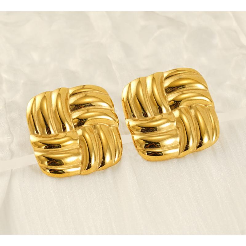 VEVE INS 18k Gold Earrings Spiral Spiral Square Earrings Geometric Striped Earrings