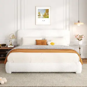 White Cloud Boucle Upholstered Bed Frame - King, Queen, Full Sizes, Height-Adjustable Headboard, Smooth Rounded Corners, Silent Structure, Easy Assembly, Ideal Christmas Gift & Indoor Furniture, Bedroom Bed Frames