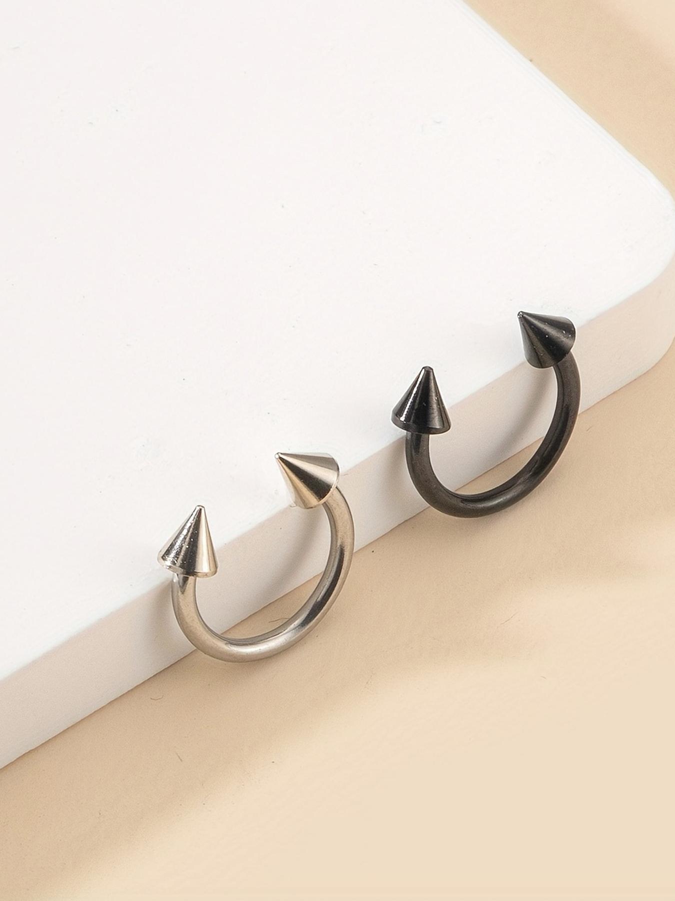 Punk Style C-shaped Nose Ring (2pcs), Stainless Steel Pierced Nose Ring for Women & Men, Fashion Jewelry for Party, Daily Clothing Decor, Trendy All-match & Exquisite Jewelry for Birthday Gift, Nose Piercing Jewelry