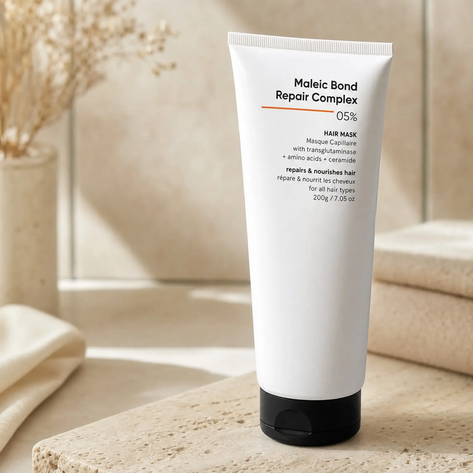Maleic Bond Repair Complex 5% Hair Mask for Damaged, Frizzy Hair, Split Ends & Breakage Control with Transglutaminase, Amino Acids & Ceramides – For Women & Men, 7.05 Oz/200 gm