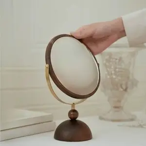 Rotatable Makeup Mirror, Vintage Solid Wood Dressing Table Mirror, French Antique Style, Desktop Vanity Mirror for Bedroom, Beauty Essentials