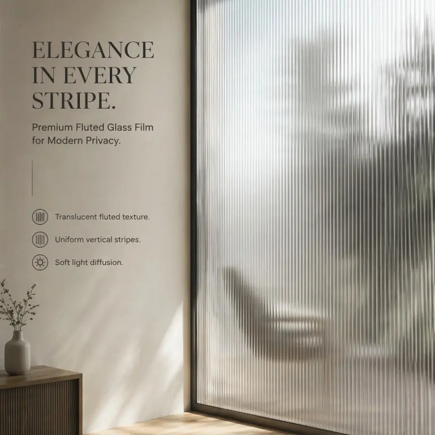 Privacy Window Film Decorative Translucent Static Cling 3D Pattern Heat Control for Home Fluted Texture Modern Privacy Soft Light Diffusion