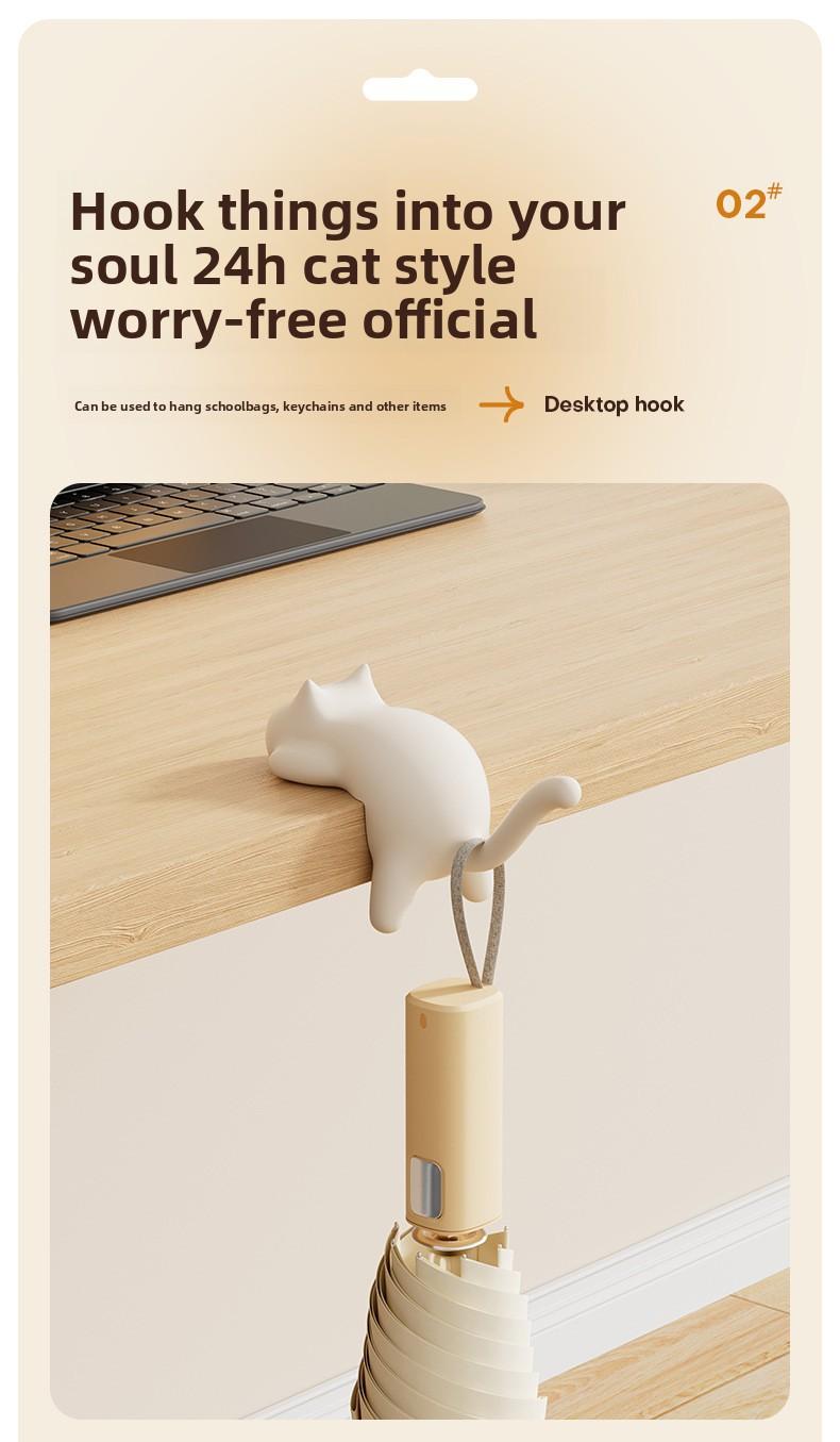 【4 pack】Cat-shaped bag hook, no-trace, no-drill, multifunctional side hanger for elementary school students' desks