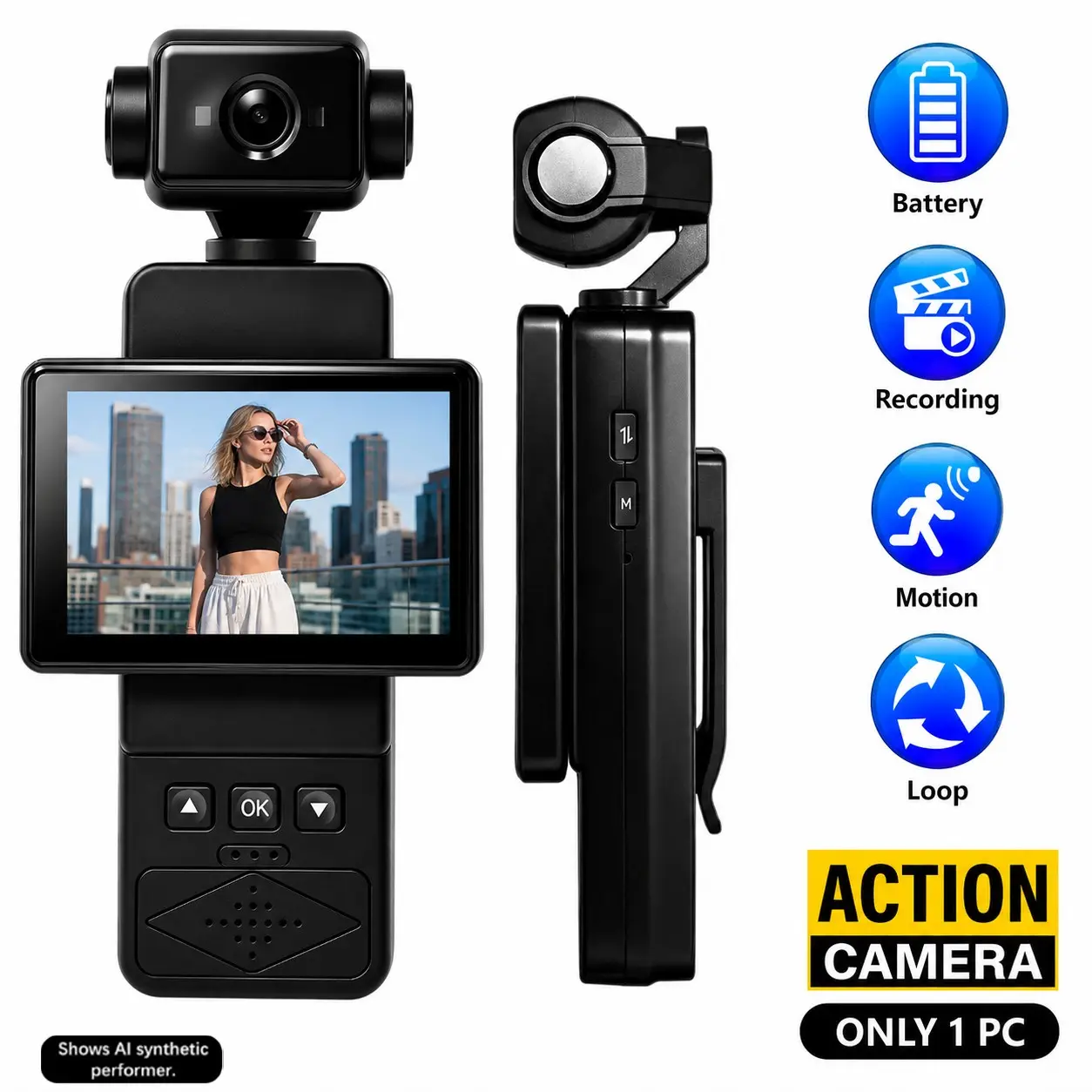 Portable Handheld Camera, WiFi Sports Cam, HDStreaming Camera, 270o Rotatable Head, ManualFlip Screen, 2.78 Inch Display Vlog