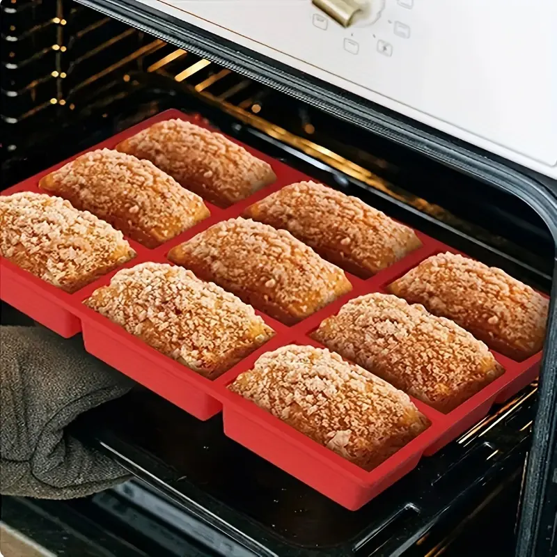 Mini Bread Tray, 9-Cavity Silicone Baking Mold, Individual Bakeware, Ideal for Mini Bread Cakes, Meatballs, Cornbread, Brownies, Muffins, Rectangular Soap