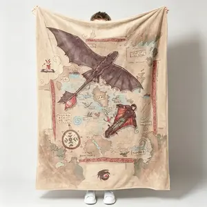 Vintage How to Train Your Dragon Print Flannel Blanket, Cute Hiccup & Toothless Pattern Soft Flannel Throw Blanket, Ideal Bedroom Dorm Decor Gift for HTTYD Fans, Kids Blanket Adult Blanket for Kids & Adults, Dragon Adventure Room Decor, Birthday Christmas