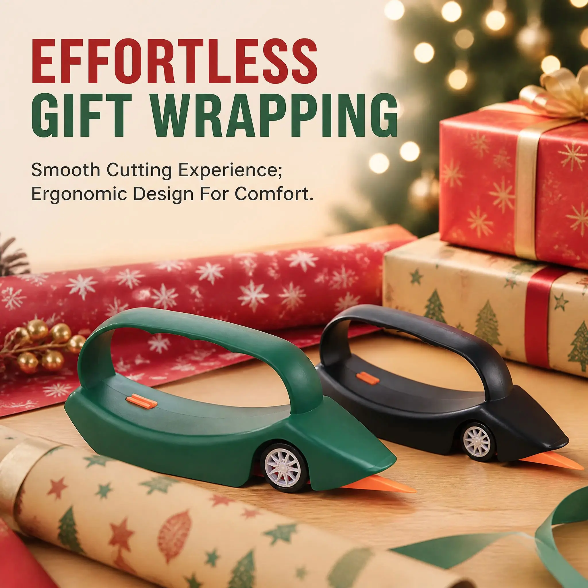 Sugoiti 2-Pack Wrapping Paper Cutter with 3 Replaceable Blades| New Gift Wrap Cutter with Wheels| Birthday and Christmas Wrapping Paper Cutter Slider for Home, Office or Classroom (Black & Green)