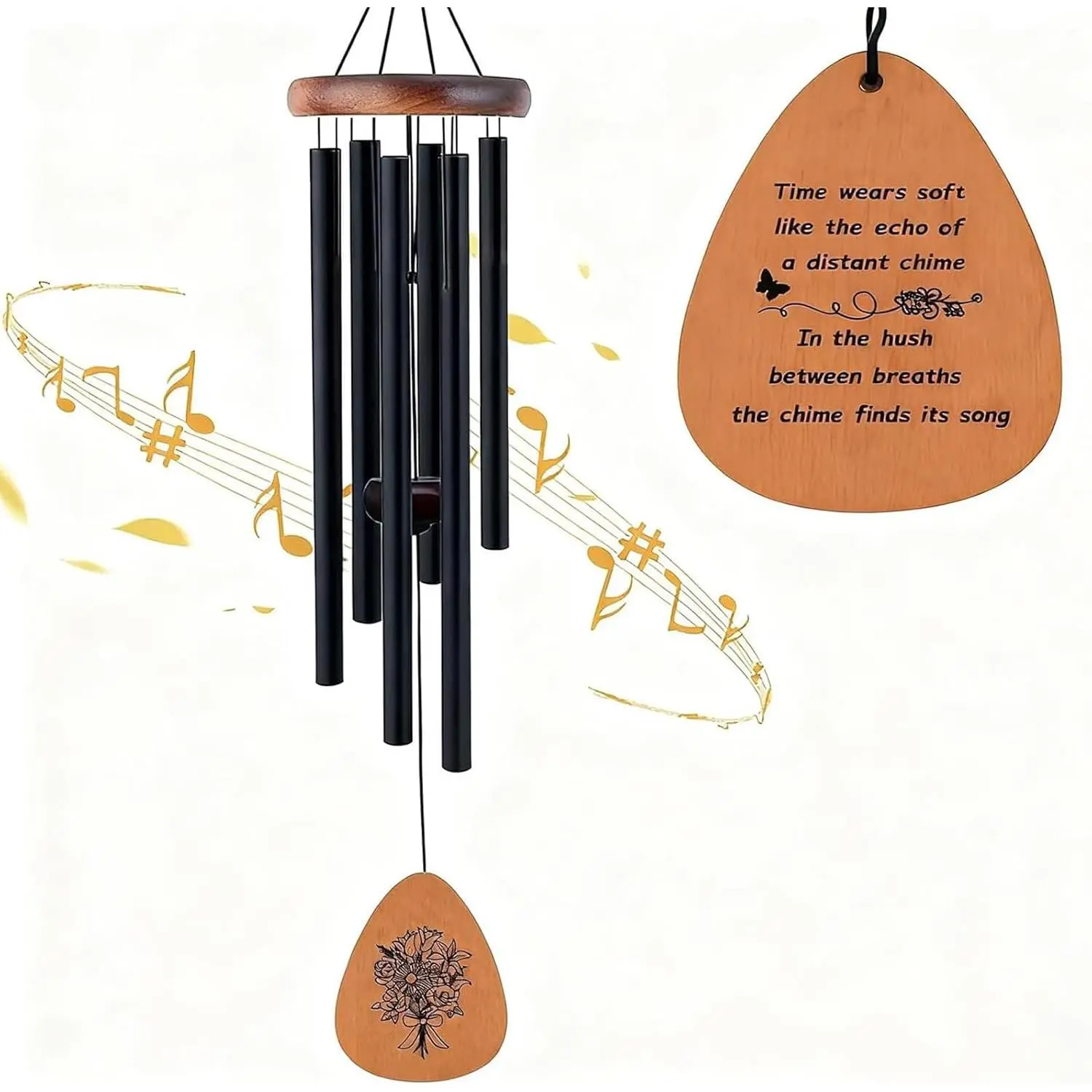 26”  Memorial Wind Chime for Outside, Labor Day Patriotic Memorial , Outdoor Garden Patio Porch Decoration, Remembrance Wind Chimes Bereavement Funeral  for Mom Neighbor(Black)