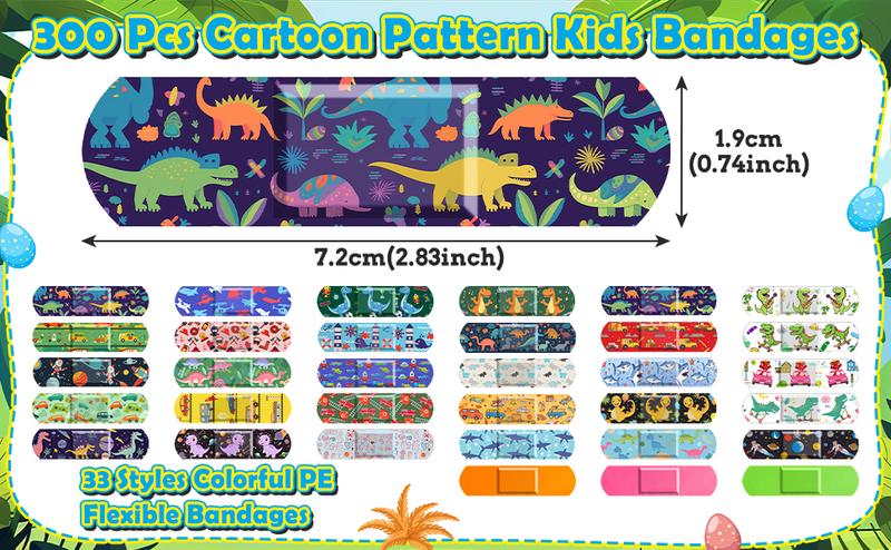300 Pcs Adhesive Bandages, 33 Styles Kids Cartoon Bandages, Flexible, Colorful, Waterproof, Breathable, Protect Scrapes