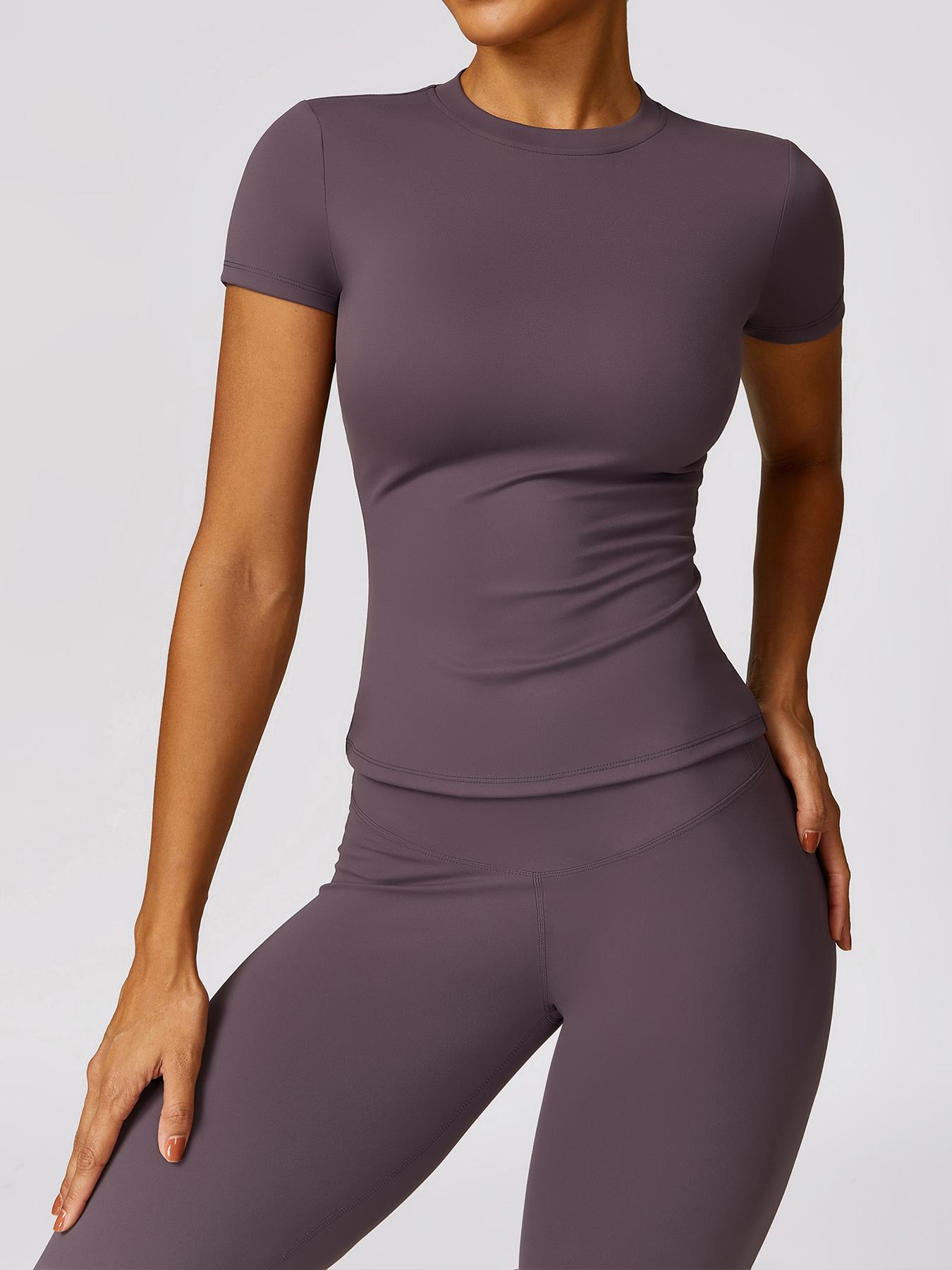 5 Women's Patchwork High Elastic Soft & Comfortable Round Neck Flat Shoulder Short Sleeve Yoga Clothes, Athletic Activewear, Four Seasons Outdoor Running, Cycling, Mountain Walking, Home T-shirt Gym Training