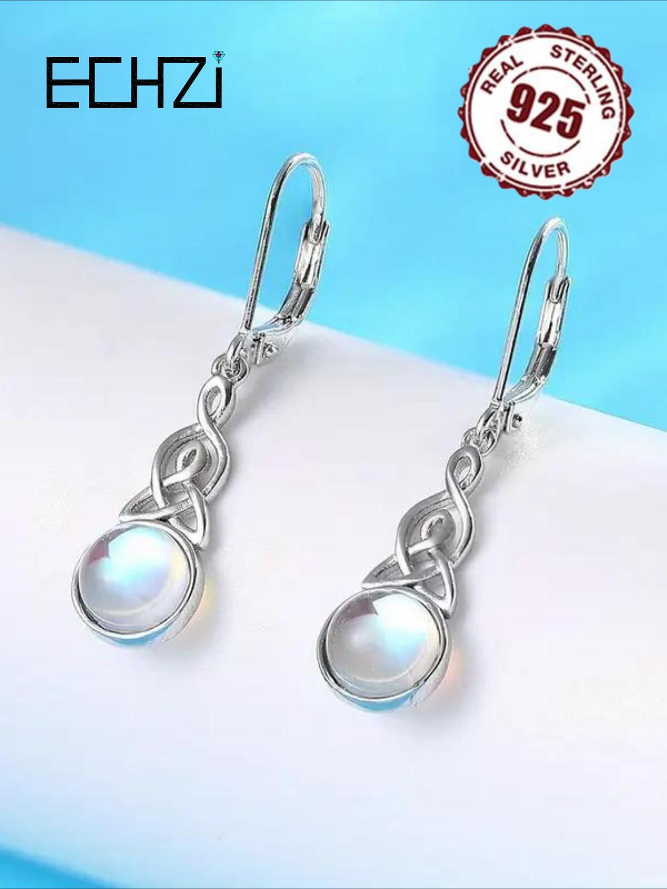 925 Sterling Silver Moonstone Decor Dangle Earrings, Vintage Style Drop Earrings for Women, Fashion Jewelry Accessories for Daily Wear