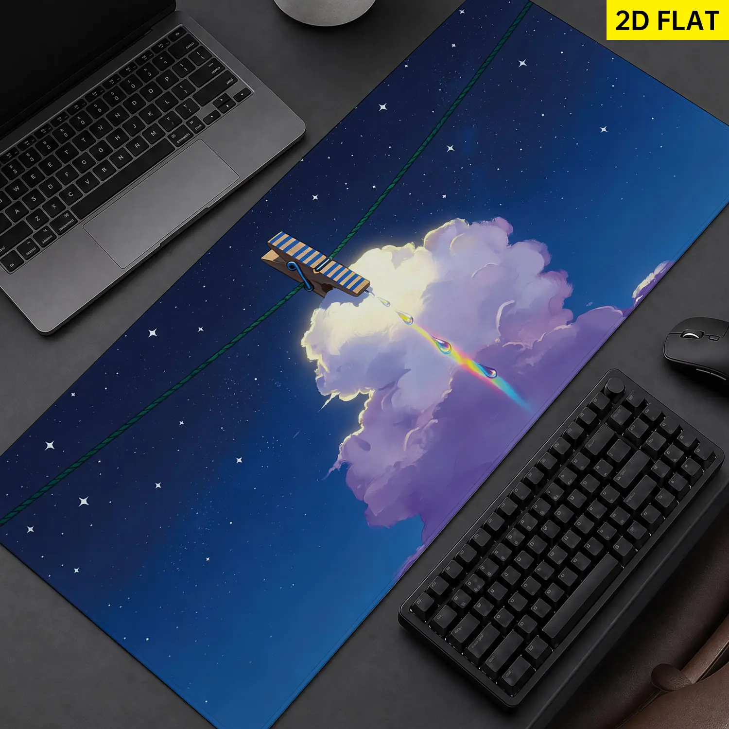 Extra Large dreamy night sky cloud rainbow art Mouse Pad,Non Slip Rubber Pad,Desktop Decoration Drotection Pad,Washable,Lock Edge Multi Size,Premium Multipurpose Mousepad For Home,Office,Gift for Family and Friends