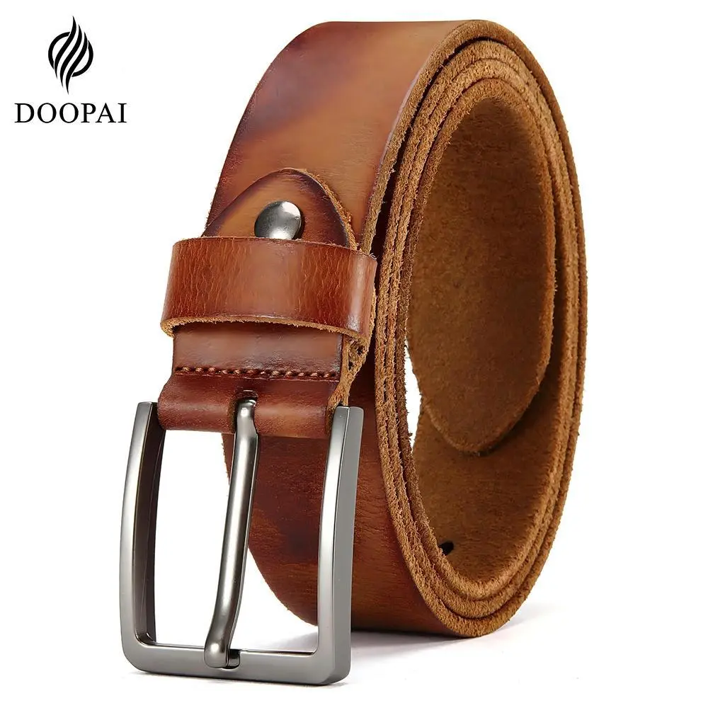 DOOPAI Genuine Cowhide Men's Heavy-Duty Belt, Customizable Size with Multiple Lengths, Classic Adjustable Strap for Jeans, Unisex Casual/Outdoor Durable Accessory, Ideal Father's Day Gift