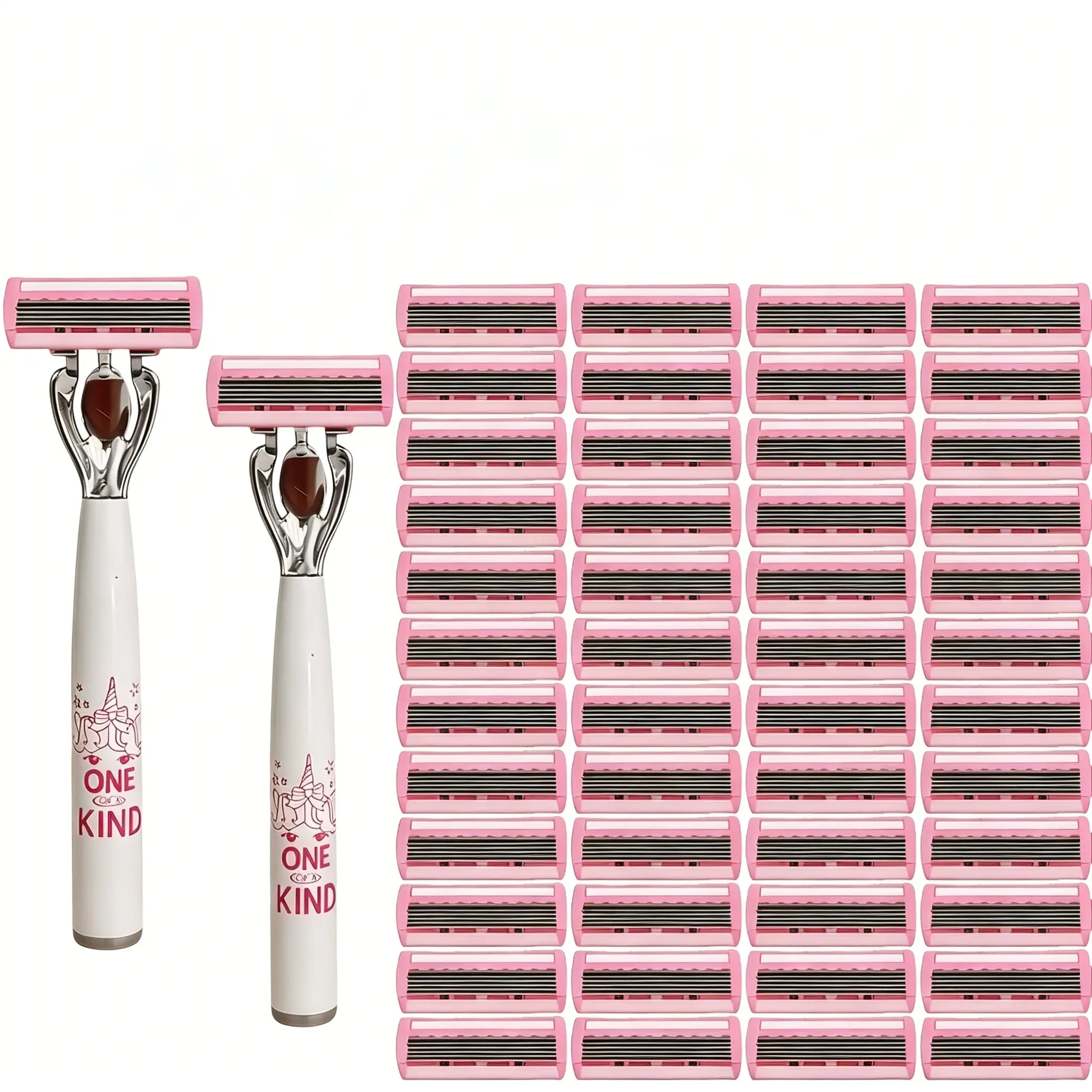 Women's Razor Shaver Set, Six-Layer Precision Stainless Steel Blades, 2 Handles + 48 Replacement Heads, Daily Face & Body Shaving Care