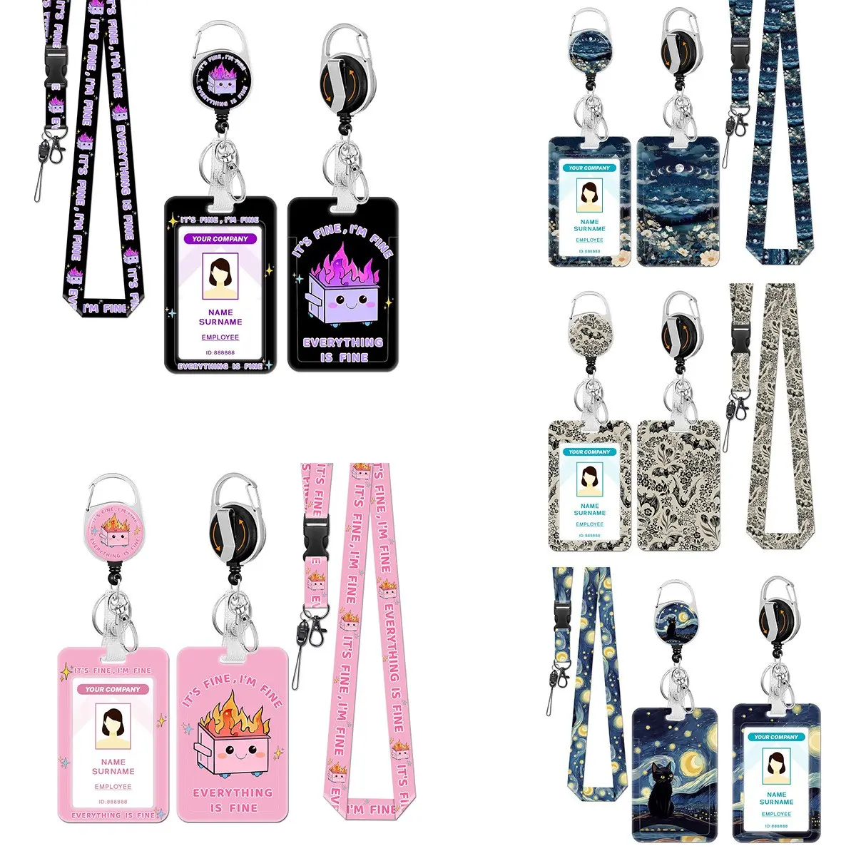 Adjustable Badge Clip, 360-Degree Rotating Carabiner Key Holder, Dual-Sided Printing, Versatile Outdoor Gear Accessory, Durable Design