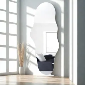 Full Length Wall Mounted Mirror Tall Mirror Full  Floor Length Mirror Dressing  Frameless Mirror for Bedroom Bathroom Living Room,Irregular Shape Mirror,White Cloud 47x23''