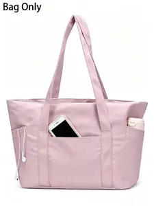 Plain Simple Tote Bag, Multi-Pocket, Multifunctional, Large Capacity, Ideal for Daily Commute and Campus Use, Fashionable and Practical