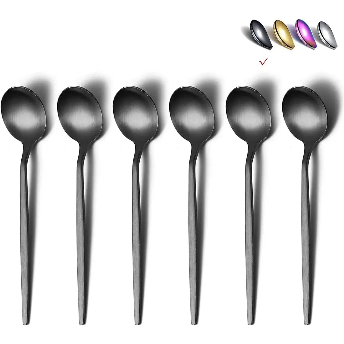 Matt Black 6 count Teaspoons, 6.6'' Silverware, Stainless Steel Small Spoons for , Kitchen or Restaurant, Dishwasher Safe